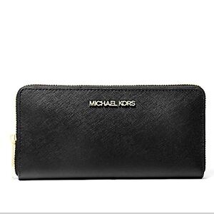 MICHAEL KORS Jet Set Travel Large Crossgrain Leather Wallet black womens